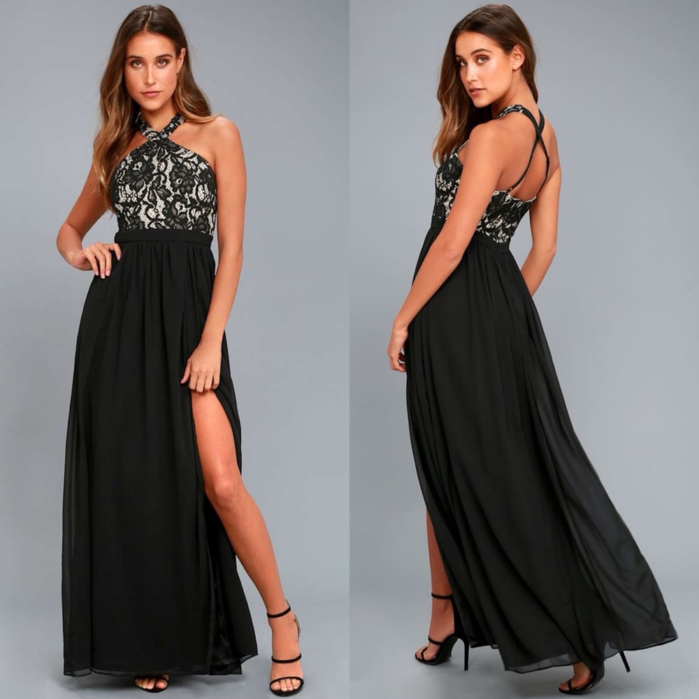 Lulus | Unforgettable Evening Black Lace Maxi Dress